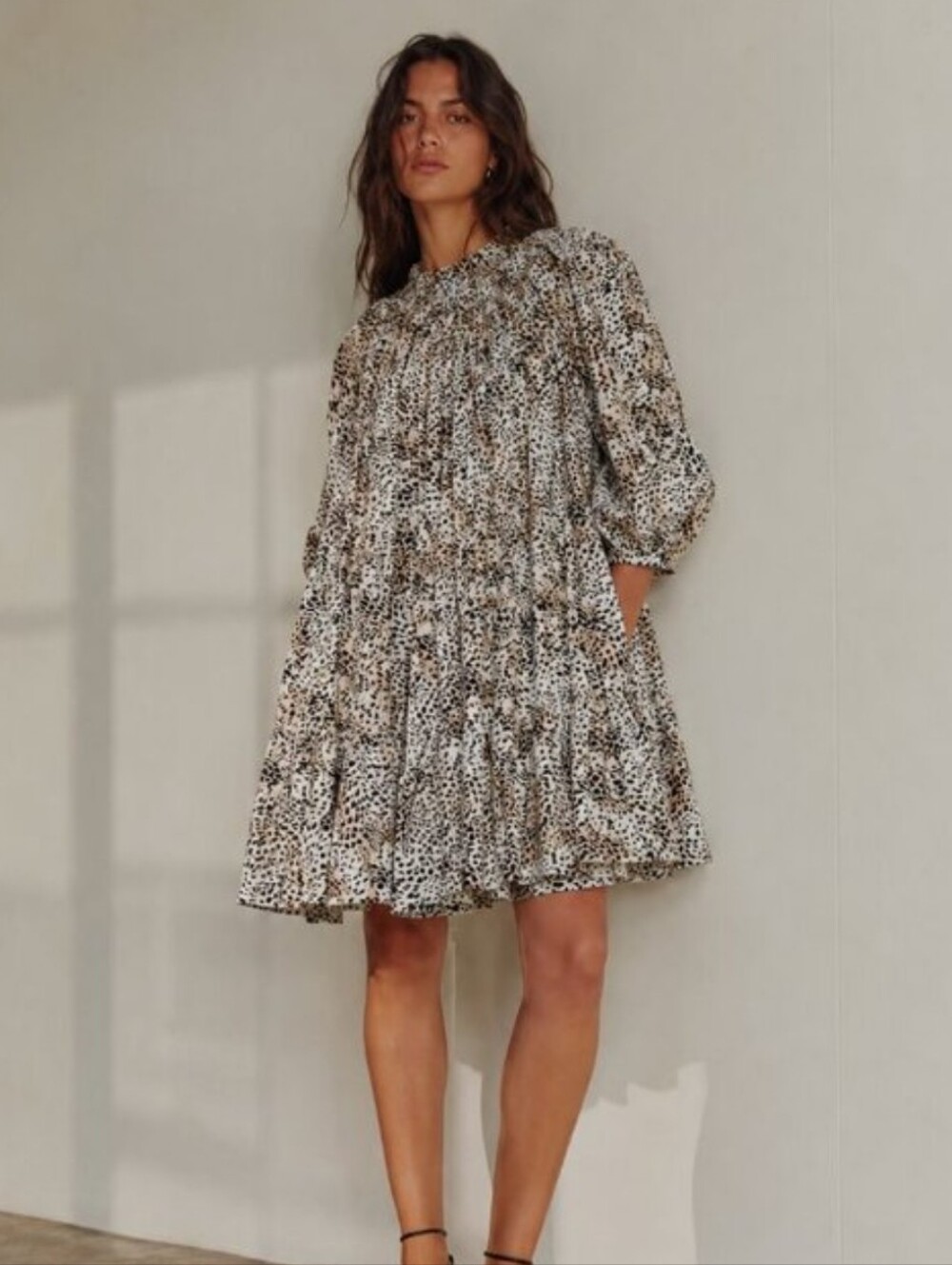 Sea NY Lana Cheetah Print Mini Smocked Dress